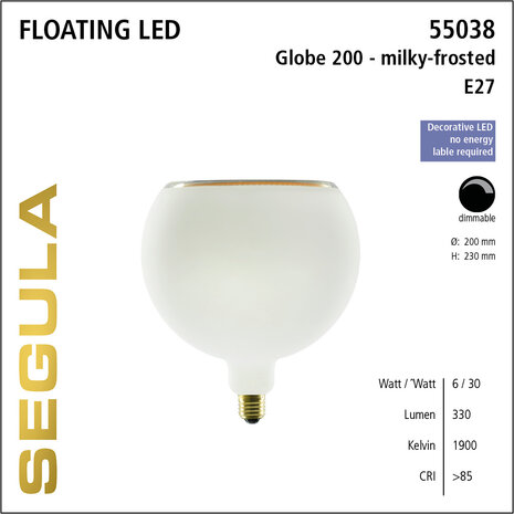 Segula Floating SG-55038 MILKY LED Globelamp E27 fitting 6W 200mm