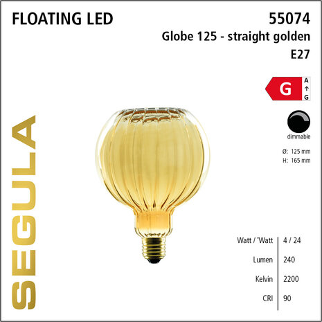 Segula Floating LED Straight Golden SG-55074 Globelamp E27 4W 125mm