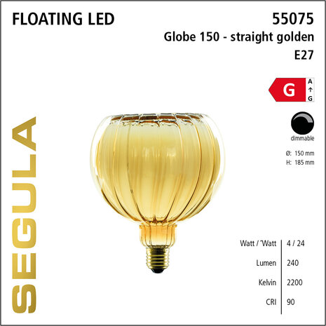 Segula Floating LED Straight Golden SG-55075 Globelamp E27 4W 150mm Dimbaar