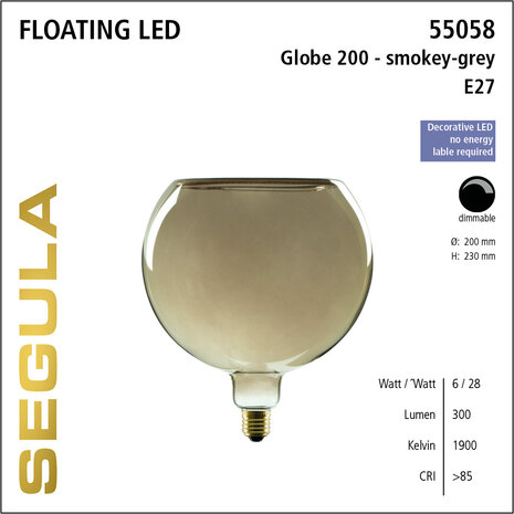 Segula Floating LED Smokey Grey SG-55058 Globelamp E27 6W | 200mm Dimbaar