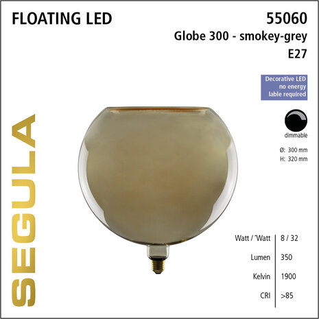 Segula Floating LED Smokey Grey SG-55060 Globelamp E27 6W | 300mm Dimbaar