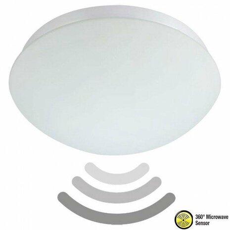 LED Plafondlamp met Bewegingssensor - 360&deg; Sensor - E27 Fitting - Opbouw - Ovaal - Mat Wit - Glas