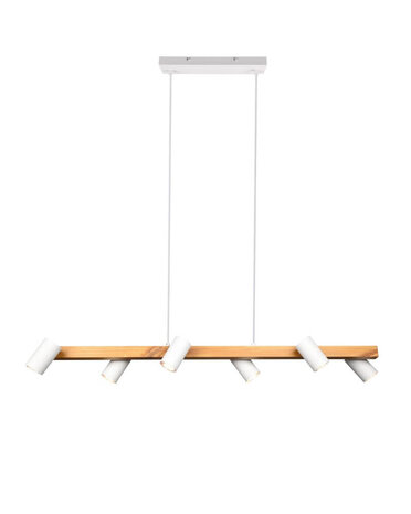 Trio Marley - Hanglamp - Wit/Hout 6 x gu10 Armatuur