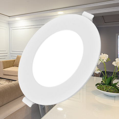 LED Downlight Slim - Inbouw Rond 6W - Warm Wit 3000K - Mat Wit Aluminium - &Oslash;128mm - IP40