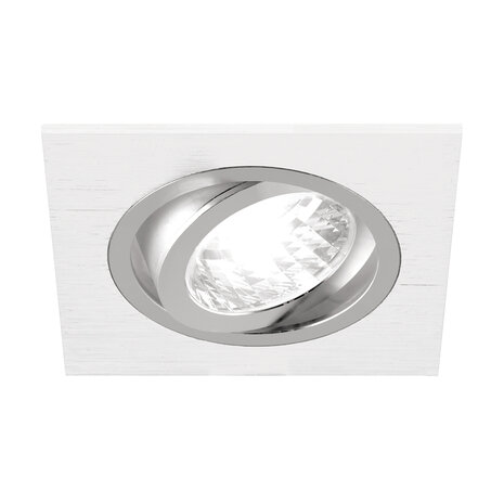 Inbouwspots - Vierkant Inbouw spot - Wit/Zilver - Geborsteld - Kantelbaar - 93 mm - Geschikt voor LED