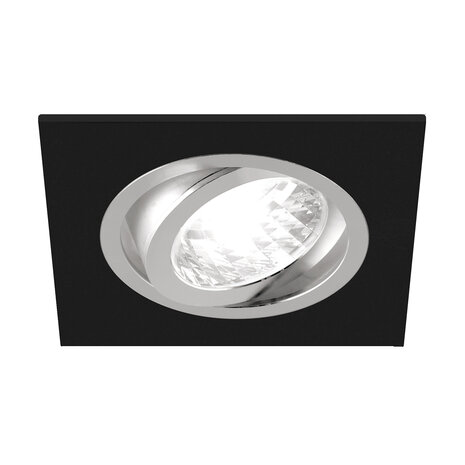 Inbouwspots - Vierkant Inbouw spot - Mat Zwart/Zilver - Geborsteld - Kantelbaar - 93 mm - Geschikt voor LED