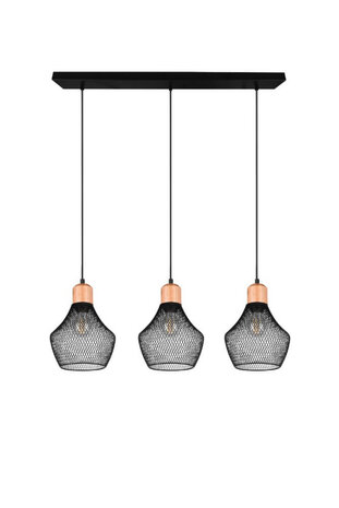 Reality  Valeria - Hanglamp - Hangverlichting - E27 Fitting - 3-lichts - Rechthoek - Zwart - Aluminium