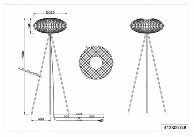 Trio Hedda Vloerlamp - Rotan - Bruin/Zwart