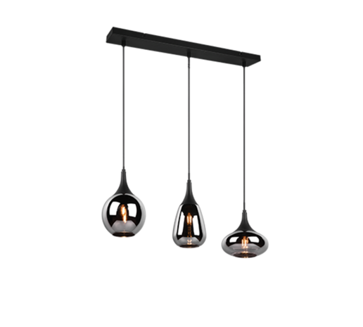 Trio Lumina Hanglamp Zwart - Verchroomd Glas