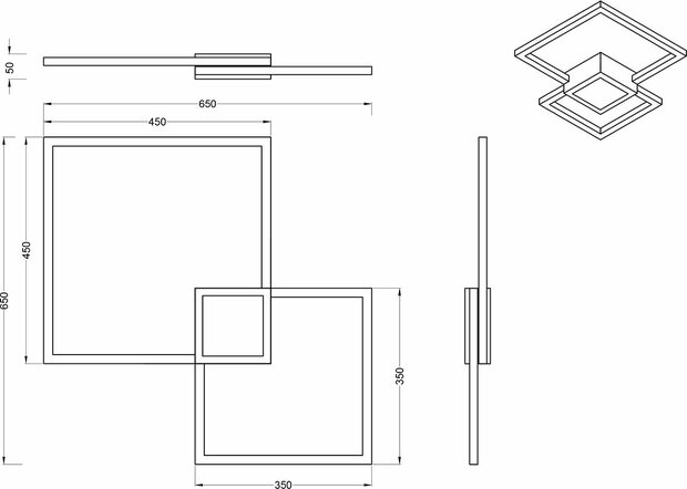 Trio leuchten - LED Plafondlamp - 28W - Natuurlijk Wit 4000K - Dimbaar - Vierkant - Chroom - Aluminium