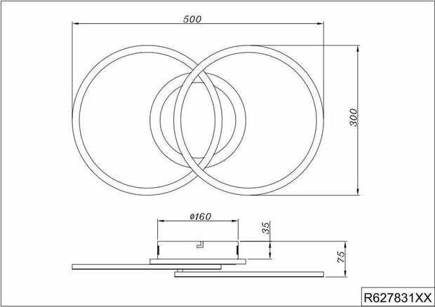 Trio Leuchten veni - Plafondlamp - 2 lichts - L 500 mm - Zwart