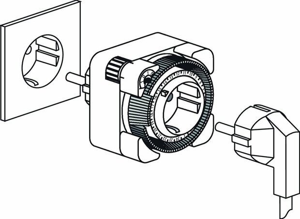 Theben schakelklok 0260841 timer 26 UTE (Franse standaard), BE Belgische stekker plug (met pin), stopcontact timer analoog, 1-kanaals, tijdprogramma stekker, 24 uur, wit