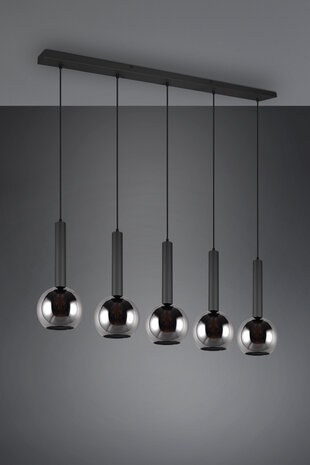 Trio Hanglamp Clayton-5 Zwart