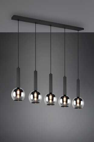 Trio Hanglamp Clayton-5 Zwart