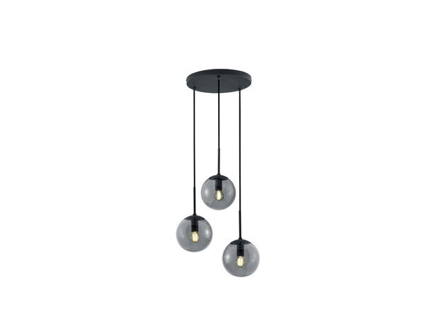 Trio  hanglamp Balini zwart met smoke glas