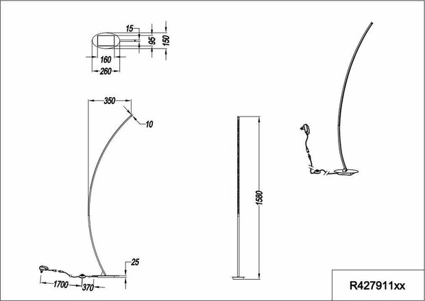 Reality Solo - Vloerlamp - 1 lichts - H 1580 mm - Aluminium