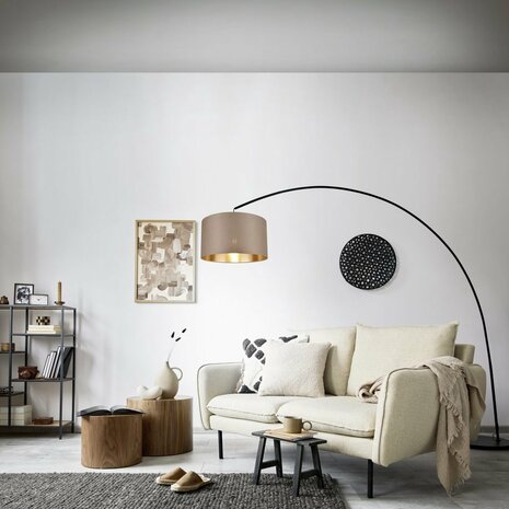 TRIO MANSUR Vloerlamp - Booglamp - Zwart + Taupe kap - H210cm