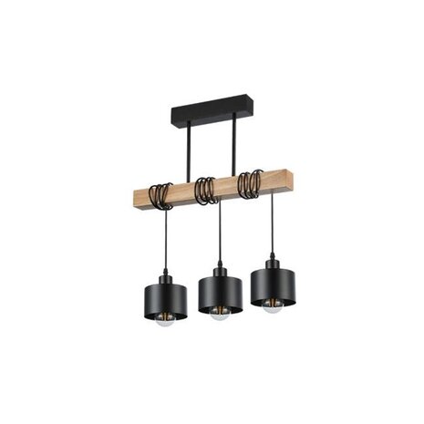 Hanglamp - Plafondlamp Industrieel - Hout - 3-Lamps - E 27 Fitting - Zwart Kap Eetkamer