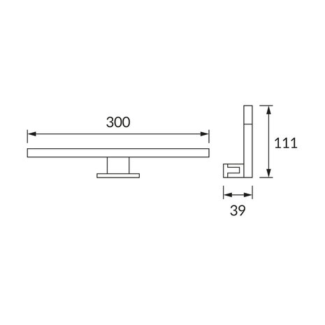 ROXANA LED Spiegelverlichting - Badkamer Lamp - Schilderijverlichting - Rechthoek 5W - 530 Lumen - 4100K Daglicht wit - Zwart - 300 mm - IP44