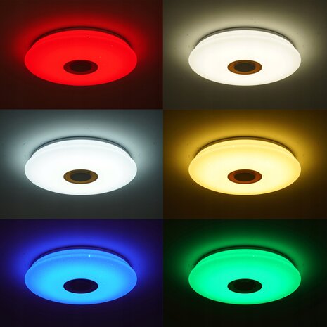 PORT - LED plafondlamp - Aanpasbare licht kleuren - RGBW - 48W - Bluetooth Speaker - Afstandsbediening - 400mm