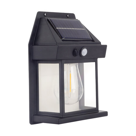 RABI - 4 Stuks - Solar Led wandlamp buiten - Tuinverlichting op zonne-energie - Met Ingebouwde Bewegingssensor - Zwart - 3000K Warm Wit