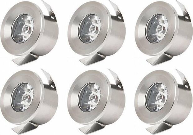 Monica - LED Veranda Spot Verlichting 6 Pack - Inbouw Rond 1W - Natuurlijk Wit 4200K - Mat Chroom Aluminium - &Oslash;33mm