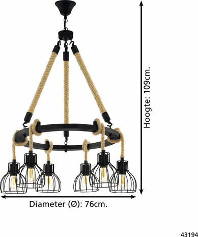 EGLO Rampside Hanglamp - E27 - &Oslash; 76 cm - Zwart