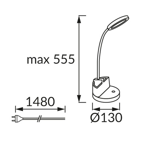 LABOR -LED Bureaulamp - Tafelverlichting - 8w - 4000K Daglicht wit - 560 Lumen - Rond - 3 step touch dimmer - Aluminium - Wit