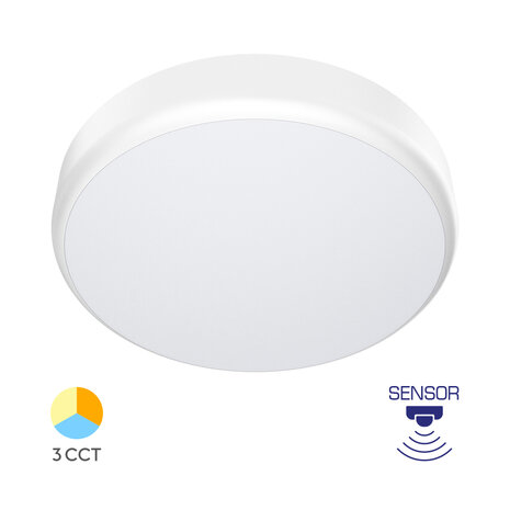 GRANDE - LED Plafondlamp -  Microwave Sensor -  Aanpasbare kleur CCT - Aanpasbare watt 12/15/20w - 2000 Lumen - Wit - IP54 - 280mm