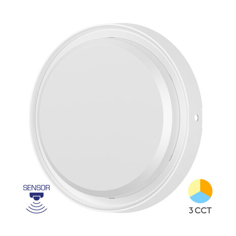 Bulkhead -LED Plafondlamp - 3IN1 Microwave Bewegingssensor - Aanpasbare kleur CCT - 18w - 2020 Lumen - Wit - IP65 - 222mm