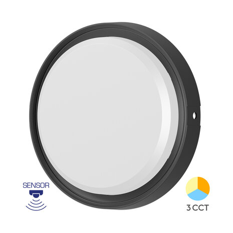 Bulkhead -LED Plafondlamp - 3IN1 Microwave Bewegingssensor - Aanpasbare kleur CCT - 18w - 2020 Lumen - Zwart - IP65 - 222mm