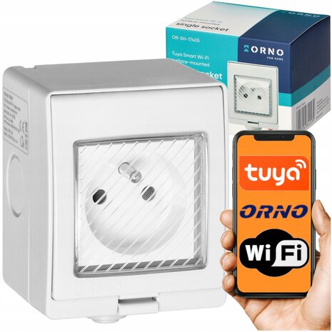 ORNO - Slimme Opbouwstopcontact - WIFI TUYA SMART - Binnen / Buiten - Energiemeter App - Penaarde - IP55 - voor BELGIE